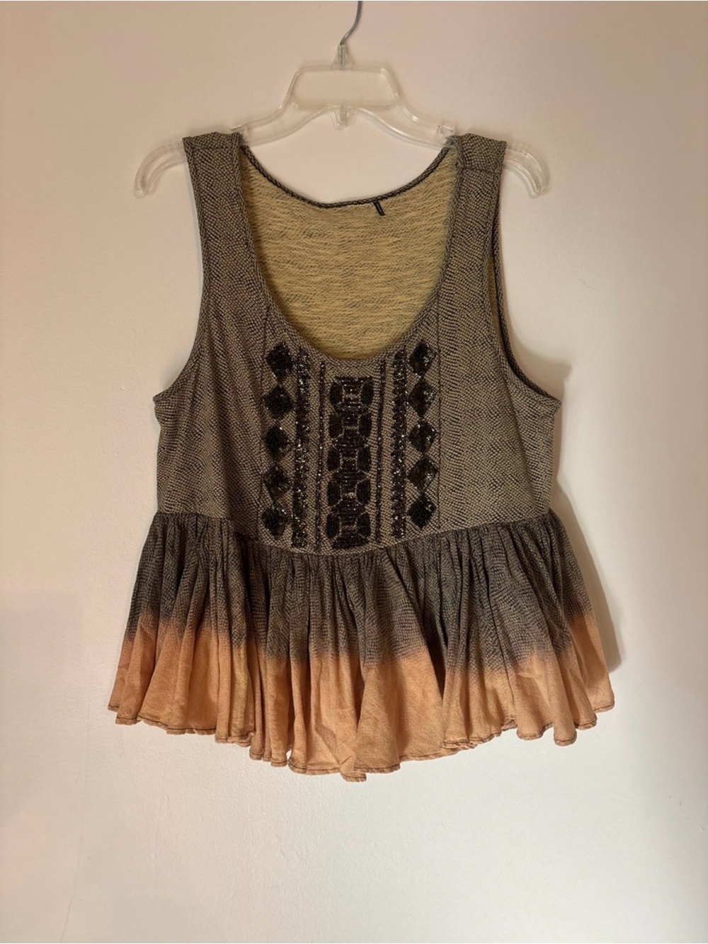 Anthropologie Embroidered Ombre Peplum Tank Top in Brown and Cream - Picture 4 of 6